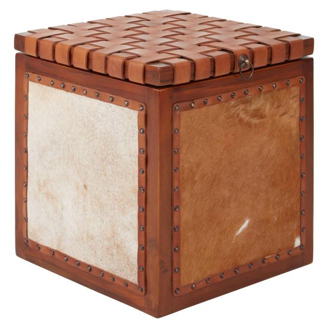 Premier Housewares Kendari Hair On Leather Storage Stool