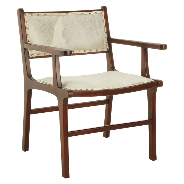 premier housewares Kendari Leather Teak Wood Dining Chair