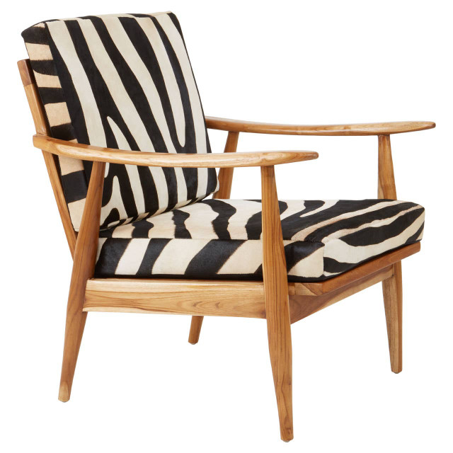 Premier Housewares Kendari Leather Zebra Pattern And Teak Chair