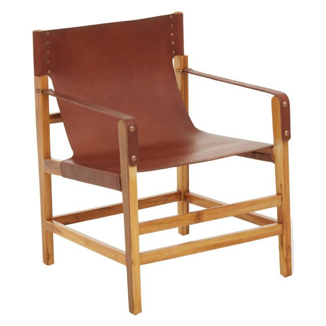 Premier Housewares Kendari Light Brown Leather And Teak Wood Chair
