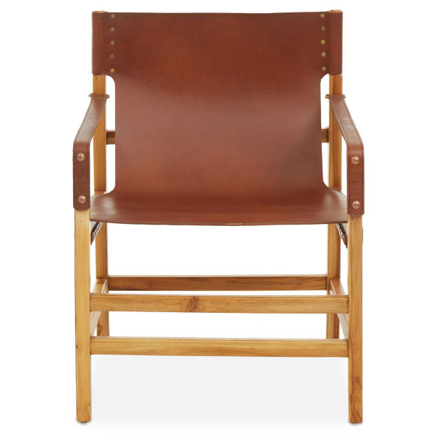premier housewares Kendari Light Brown Leather And Teak Wood Chair