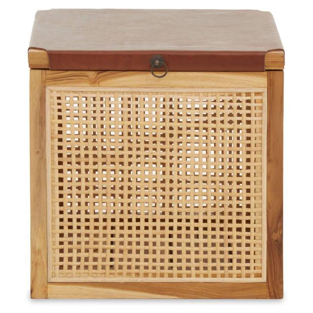 Premier Housewares Kendari Rattan And Leather Storage Box Side Table