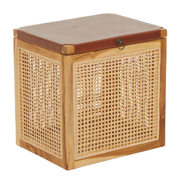 Premier Housewares Kendari Rattan And Leather Storage Box Side Table