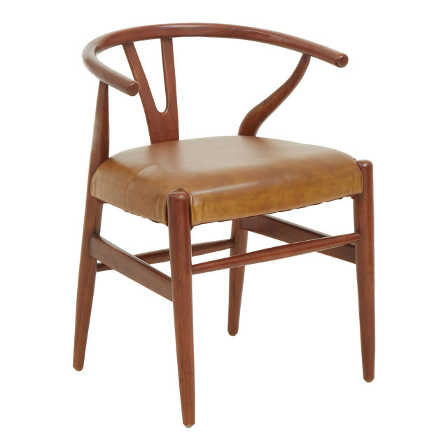 Premier Housewares Kendari Tan Leather Wishbone Dining Chair