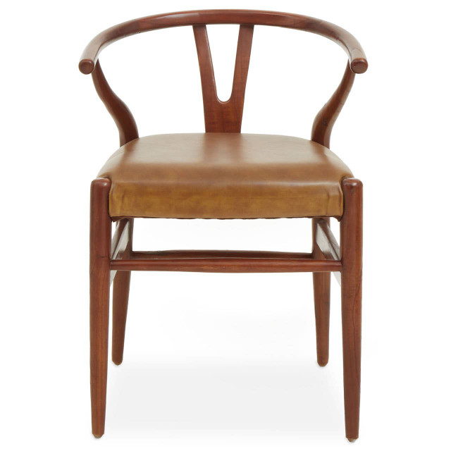 premier housewares Kendari Tan Leather Wishbone Dining Chair