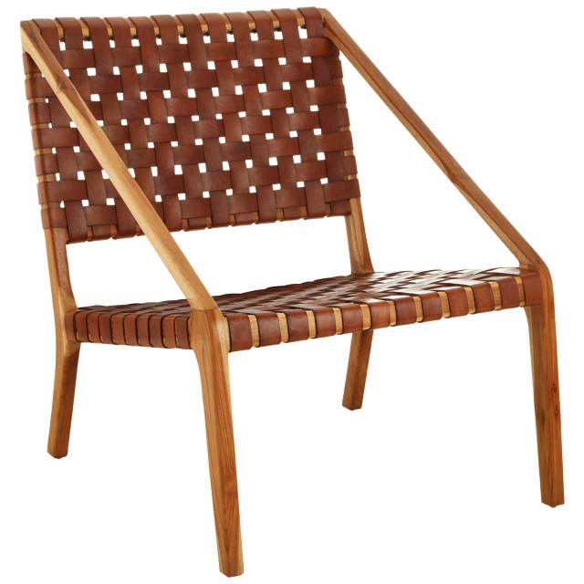 Premier Housewares Kendari Tan Woven Leather And Teak Chair