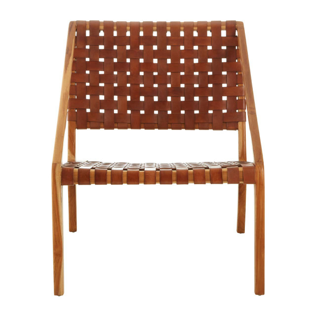 Premier Housewares Kendari Tan Woven Leather And Teak Chair