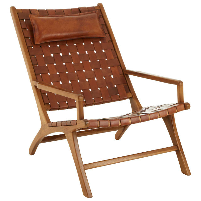 Premier Housewares Kendari Teak Wood And Woven Leather Chair
