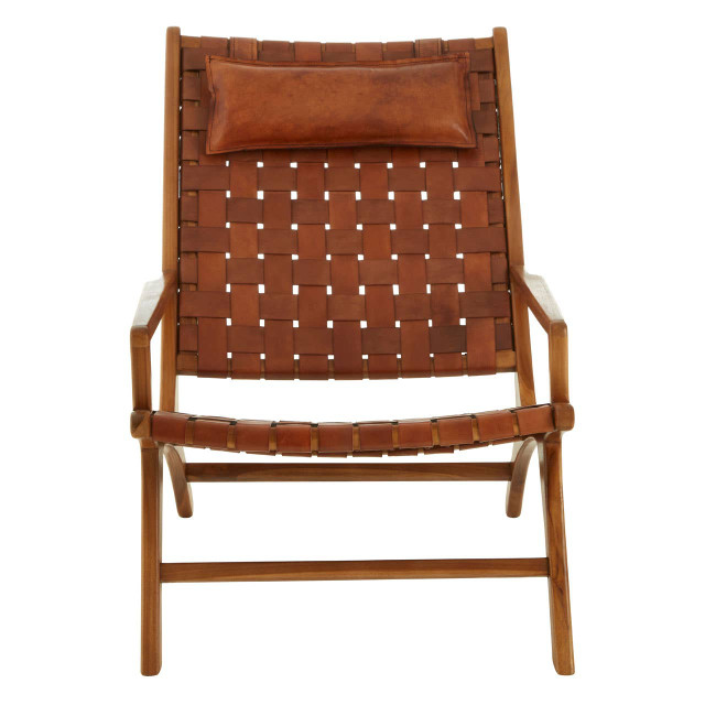 Premier Housewares Kendari Teak Wood And Woven Leather Chair
