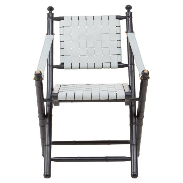 Premier Housewares Kendari White Leather And Black Teak Wood Chair