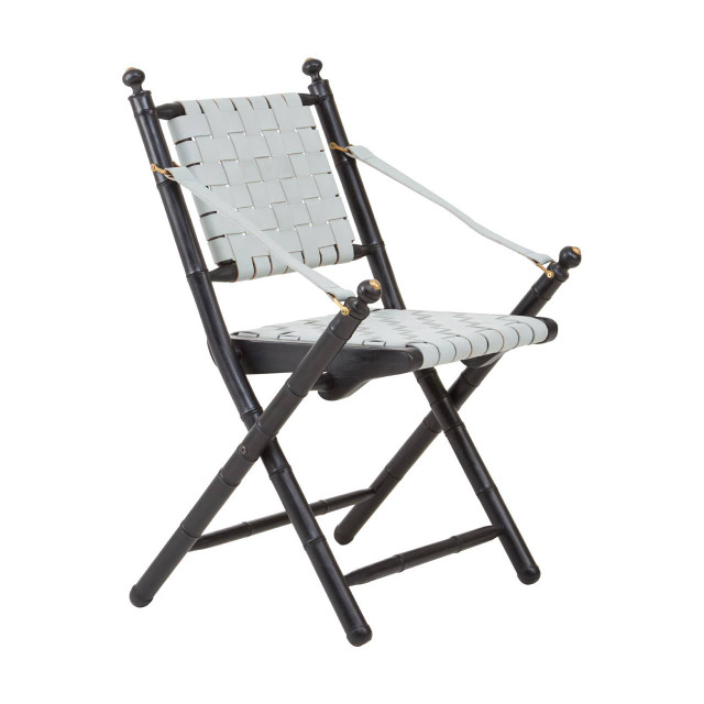 Premier Housewares Kendari White Leather And Black Teak Wood Chair