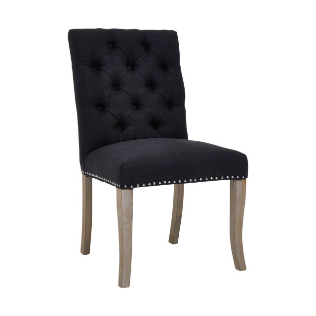 Premier Housewares Kensington Townhouse Black Linen Dining Chair With Wooden Legs