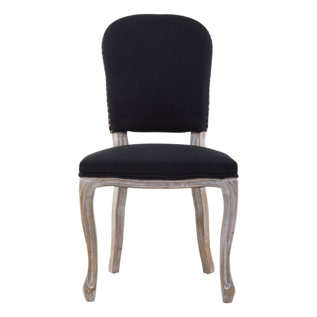 Premier Housewares Kensington Townhouse Black Linen Dining Chair With Antique Wood Legs