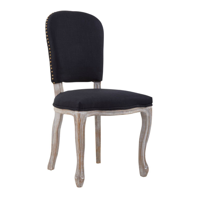 premier housewares Kensington Townhouse Black Linen Dining Chair with Antique wood legs