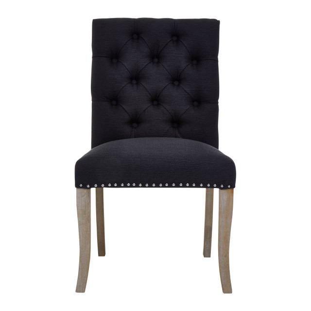 premier housewares Kensington Townhouse Black Linen Dining Chair with Wooden Legs
