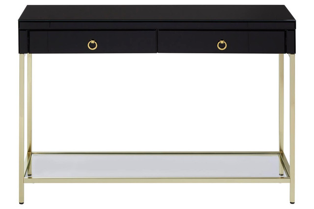 Premier Housewares Kensington Townhouse Black Mirror Console Table With Gold Frame