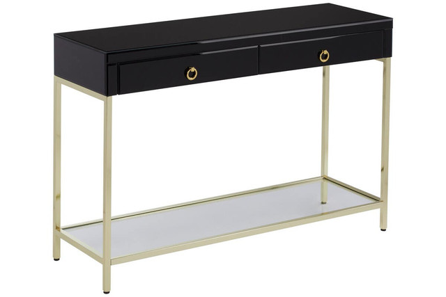 premier housewares Kensington Townhouse Black Mirror Console Table with Gold Frame