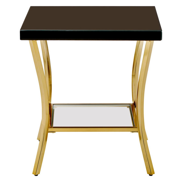 Premier Housewares Kensington Townhouse Black Mirror Side Table With Gold Legs
