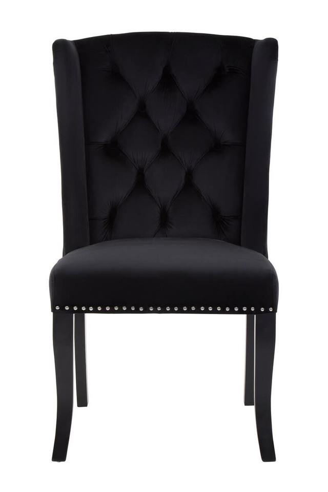 Premier Housewares Kensington Townhouse Black Velvet Dining Chair With Dark Legs