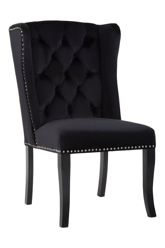premier housewares Kensington Townhouse Black Velvet Dining Chair with Dark Legs
