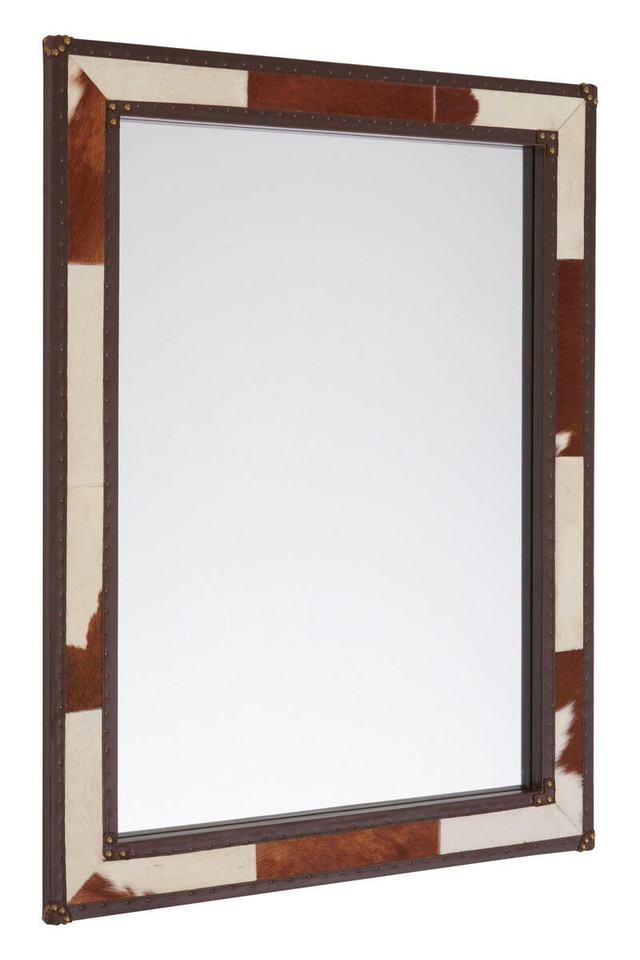 Premier Housewares Kensington Townhouse Brown And White Genuine Cowhide Wall Mirror