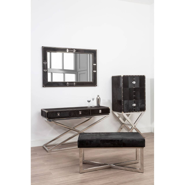 Premier Housewares Kensington Townhouse Hair On Leather 3 Drawer Console Table
