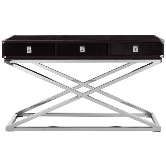 premier housewares Kensington Townhouse Hair on Leather 3 Drawer Console Table
