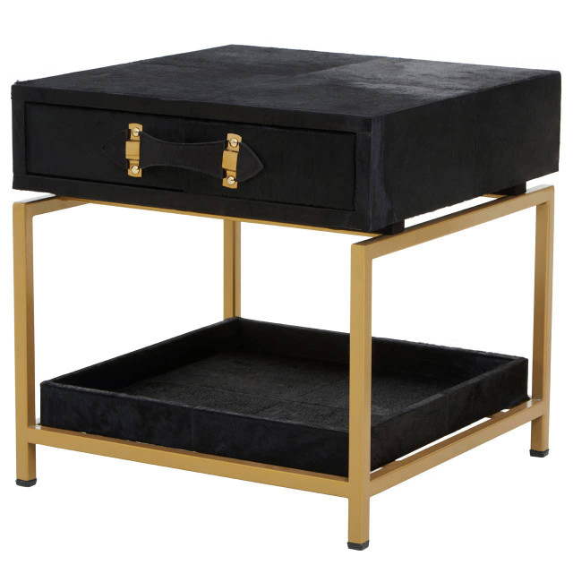 Premier Housewares Kensington Townhouse Hair On Leather Bedside Table