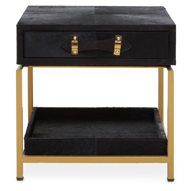 premier housewares Kensington Townhouse Hair On Leather Bedside Table