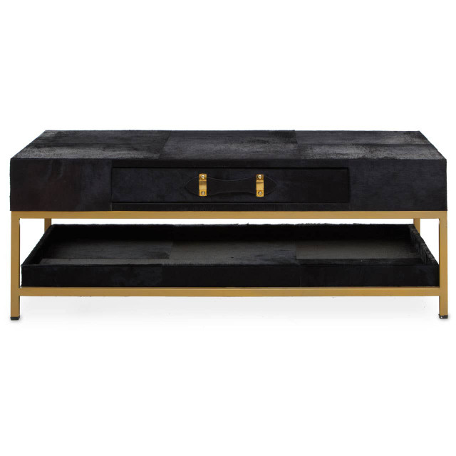 Premier Housewares Kensington Townhouse Hair On Leather Black And Gold Coffee Table