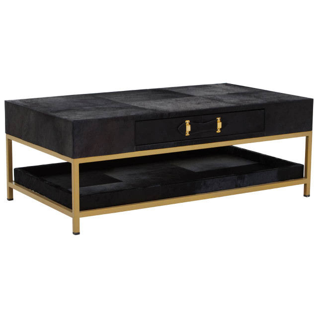 Premier Housewares Kensington Townhouse Hair On Leather Black And Gold Coffee Table