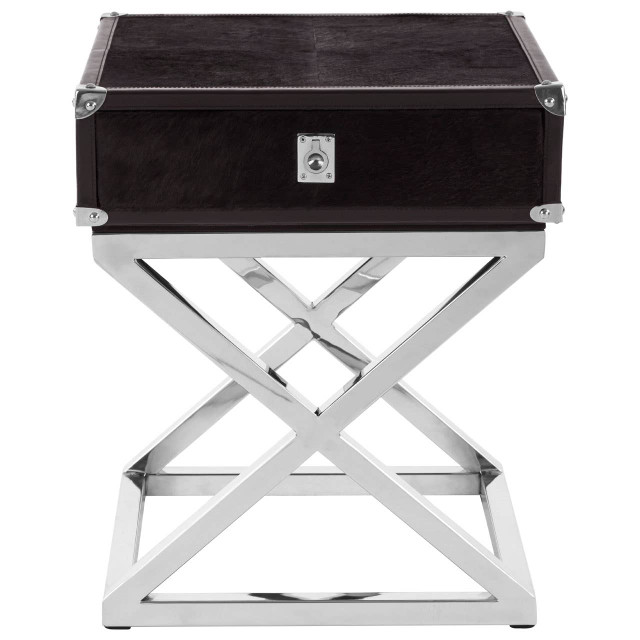 Premier Housewares Kensington Townhouse Hair On Leather One Drawer Side Table