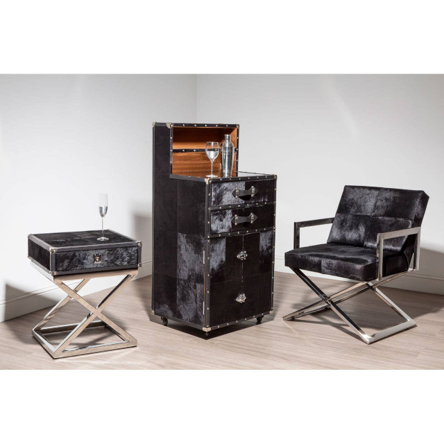 Premier Housewares Kensington Townhouse Hair On Leather One Drawer Side Table