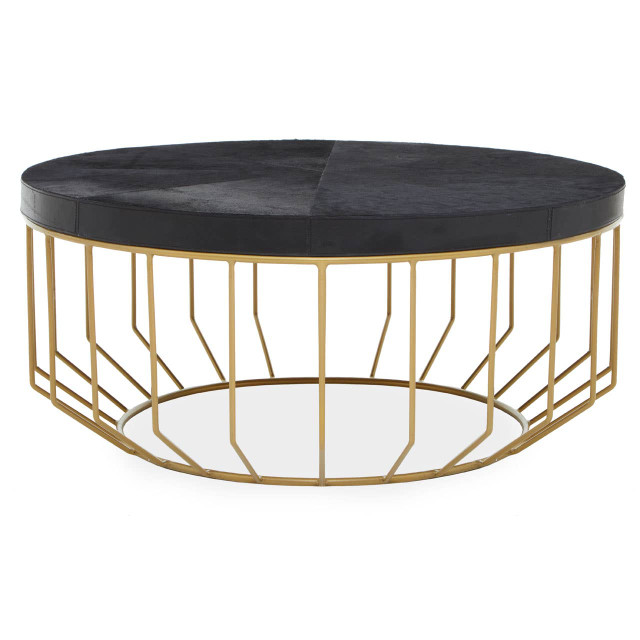 Premier Housewares Kensington Townhouse Hair On Leather Round Coffee Table