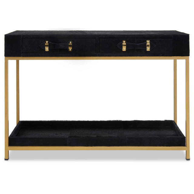 Premier Housewares Kensington Townhouse Hair On Leather Two Drawer Console Table