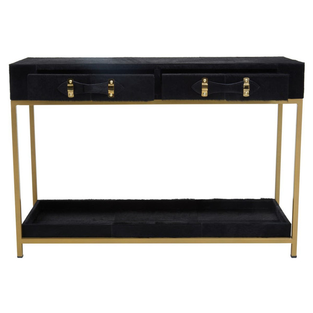 Premier Housewares Kensington Townhouse Hair On Leather Two Drawer Console Table