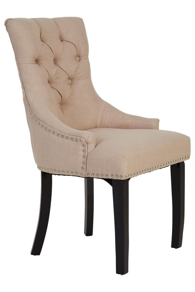 premier housewares Kensington Townhouse Natural Linen Dining Chair with Dark Legs