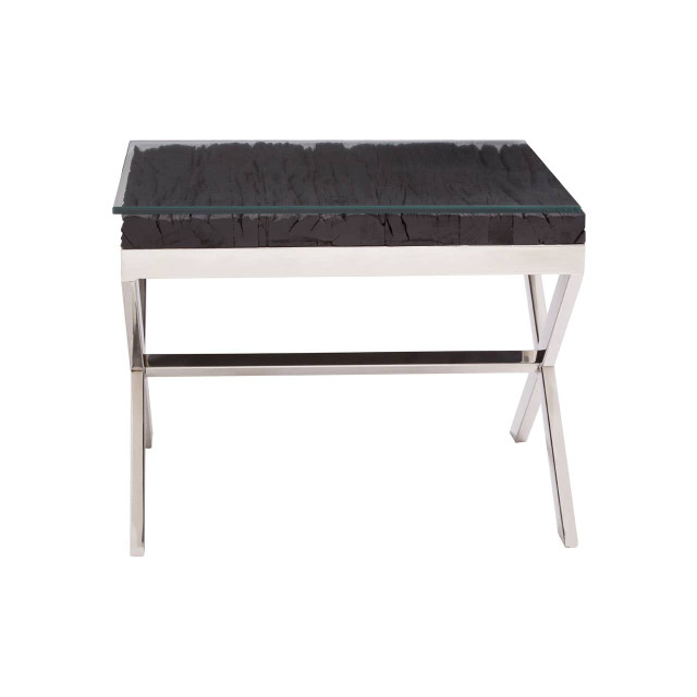 Premier Housewares Kerala Black Top End Table With Cross Base