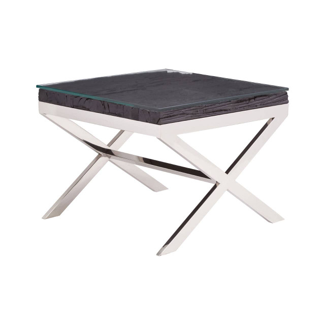 premier housewares Kerala Black Top End Table With Cross Base