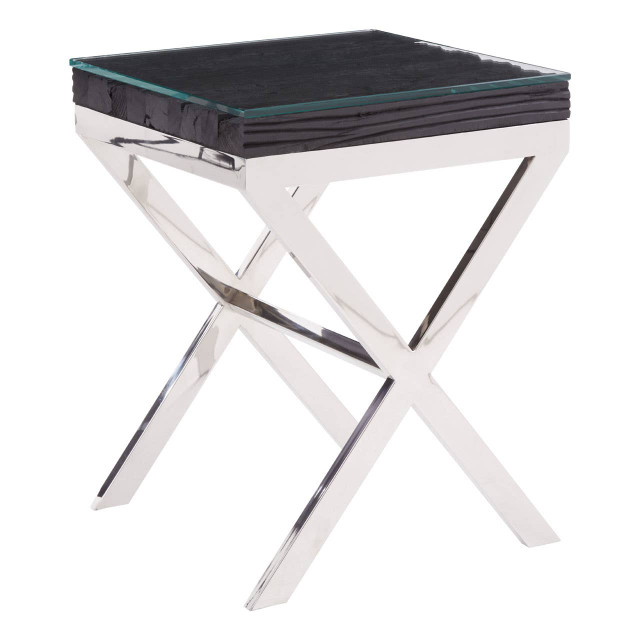 Premier Housewares Kerala Black Top Side Table With Cross Base