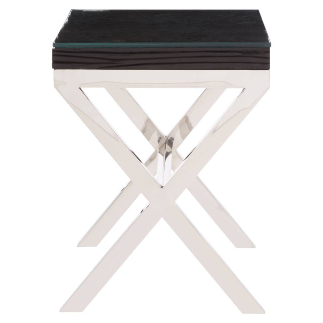 Premier Housewares Kerala Black Top Side Table With Cross Base