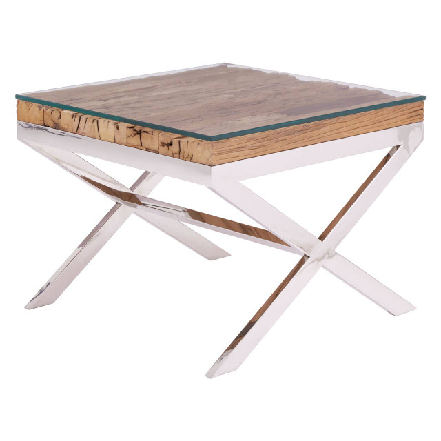 Premier Housewares Kerala Natural Top End Table With Cross Base
