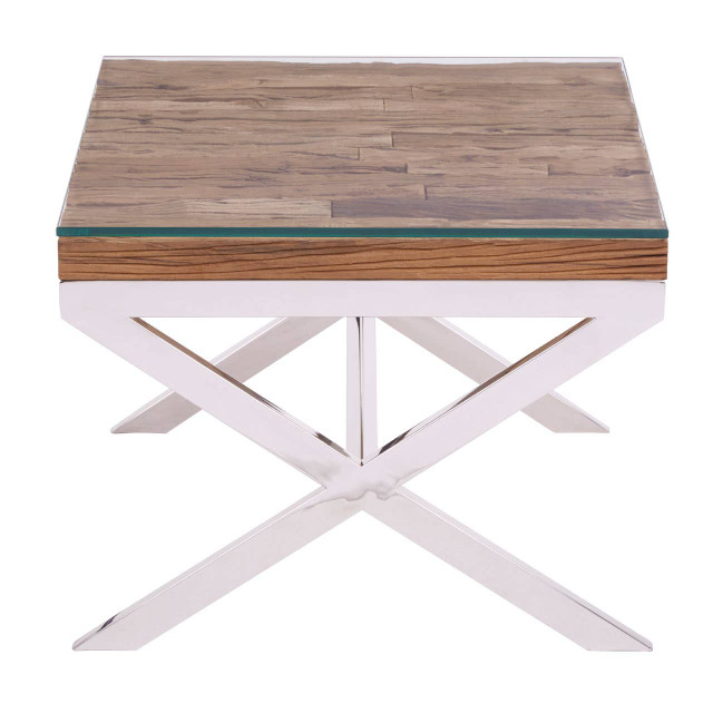 Premier Housewares Kerala Natural Top End Table With Cross Base