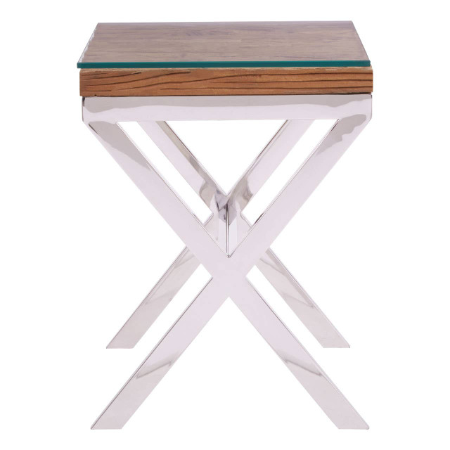 Premier Housewares Kerala Natural Top Side Table With Cross Base