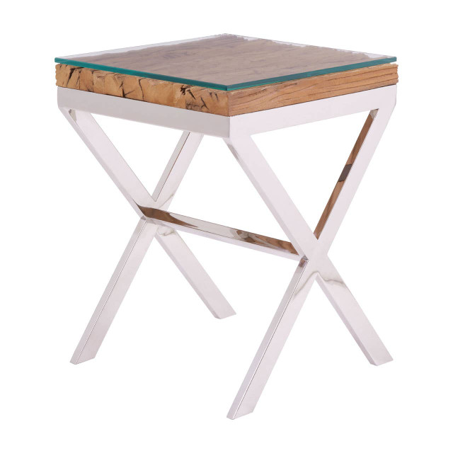 premier housewares Kerala Natural Top Side Table With Cross Base