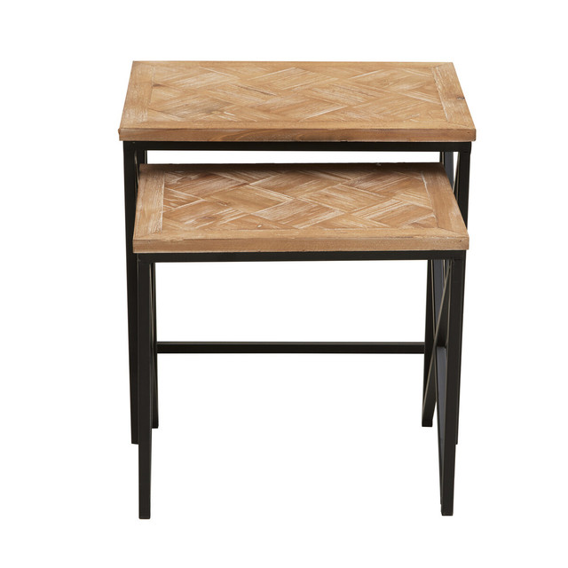 Premier Housewares Kickford Parquet Fir Wood Set Of Two Nesting Tables