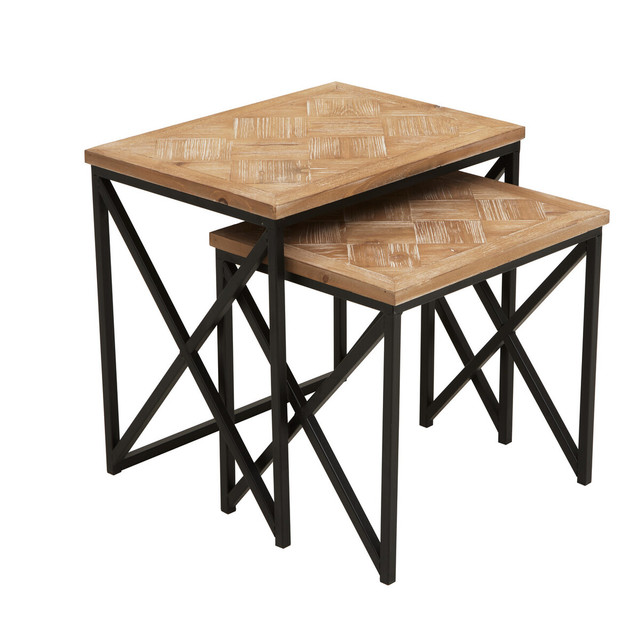 premier housewares Kickford Parquet Fir Wood Set Of Two Nesting Tables