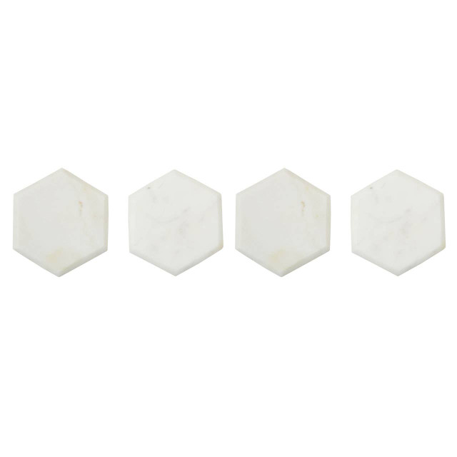 premier housewares Kindia Set of 4 White Marble Hexagonal Coasters