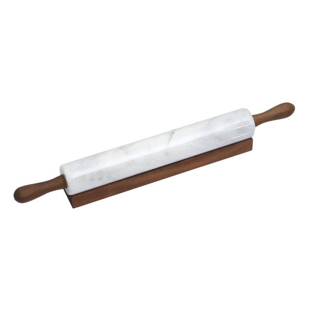Premier Housewares Kindia White Marble Rolling Pin With Wooden Stand