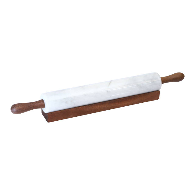 premier housewares Kindia White Marble Rolling Pin with Wooden Stand